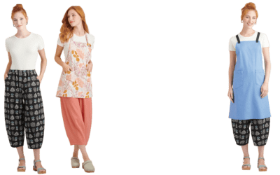 Make a statement, sew artisan aprons and lantern pant layers